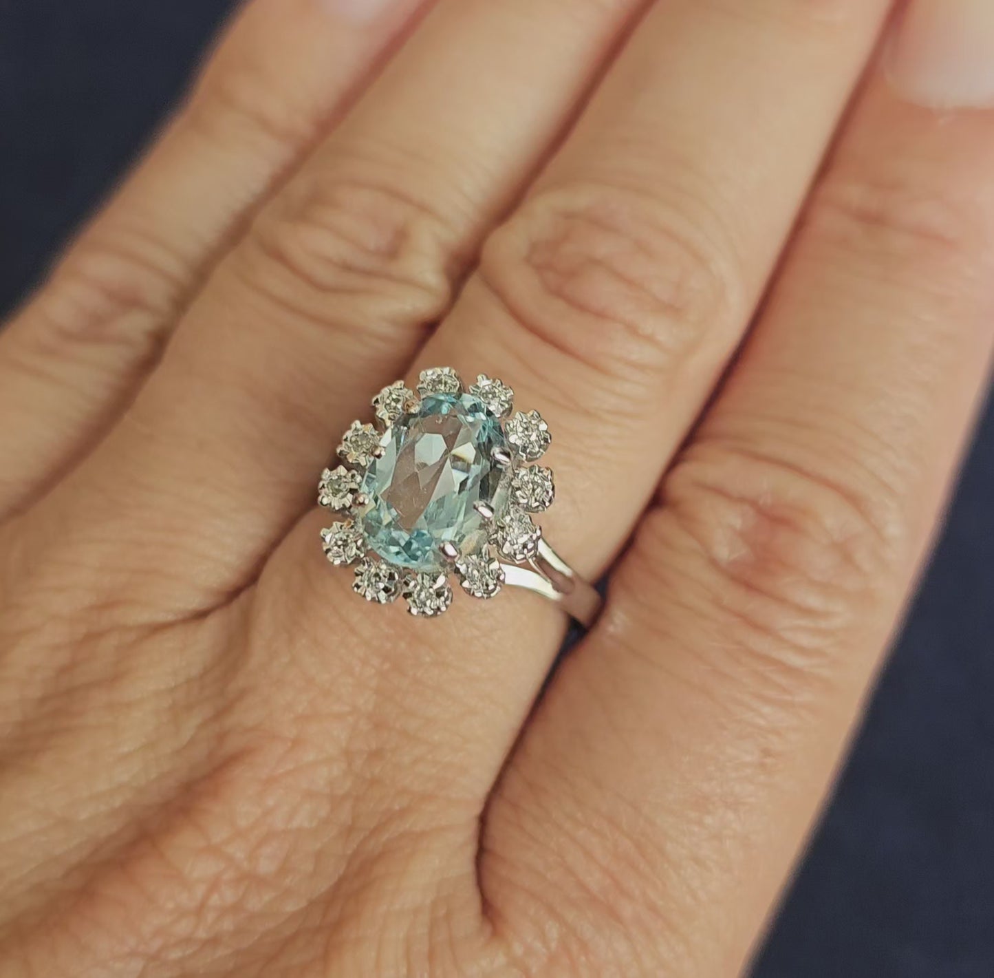 Bague Marguerite Aigue-marine Diamants