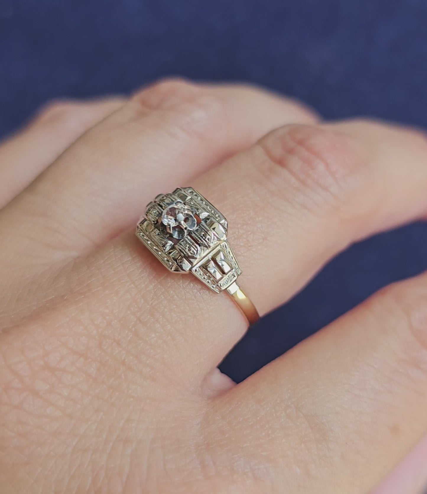 Bague Art Déco Or blanc et Or jaune